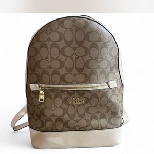 Coach Taupe Signature Monogram Backpack with Cream Trim